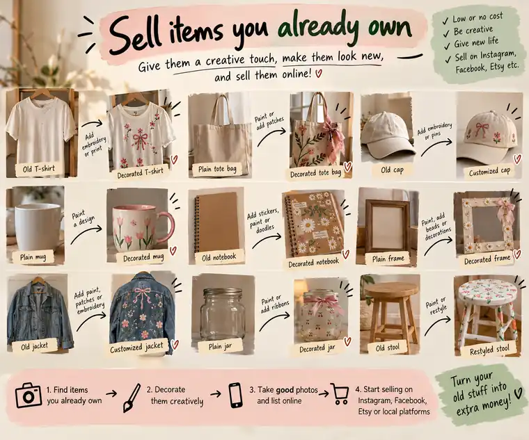 Before and after examples of plain items decorated and sold online
